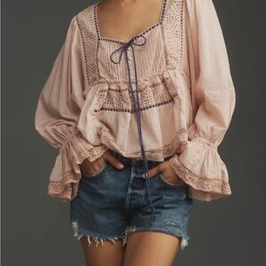Anthropologie Blush Lace Peasant Blouse